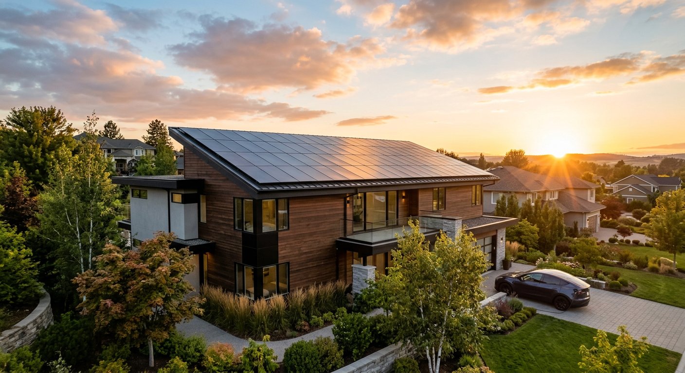 Solar panels on a home roof